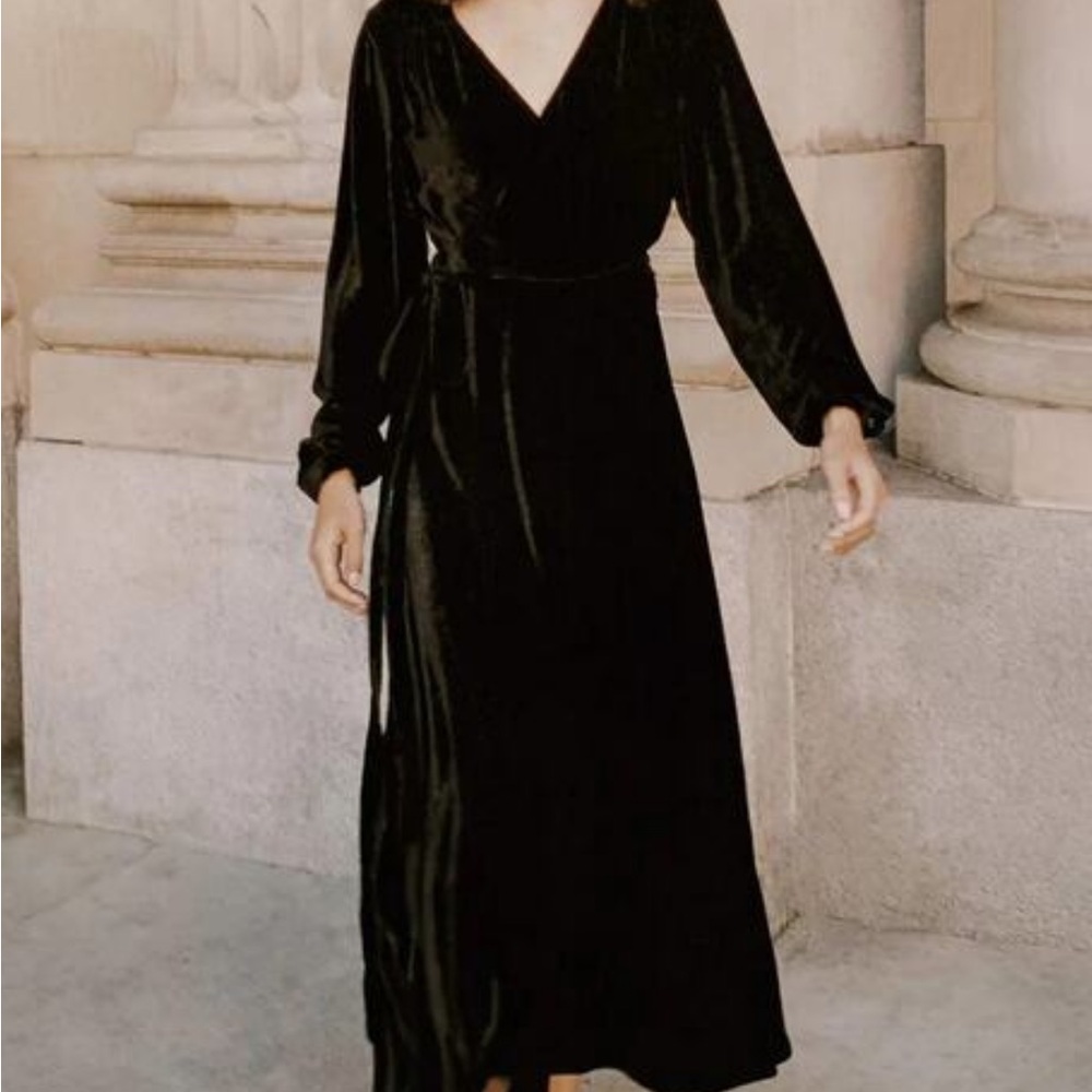 Christy Dawn Elegant Black Velvet Long Sleeve Dress